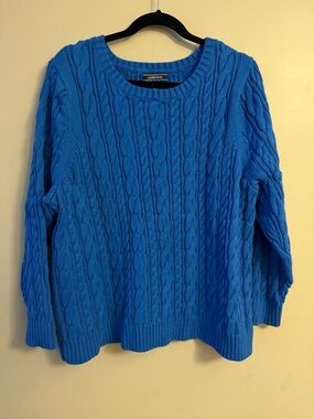 Lands' End Women's Cable Knit Crewneck Sweater - Bright Blue